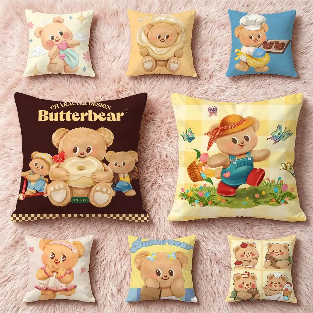 IP Butter Bear Cushion Cover Pillow Short Plush Pillow Cute Simple Style For Living Room Bedroom Birthday Gift