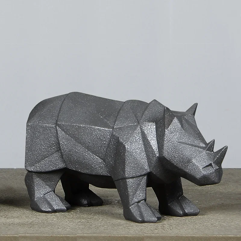 

Retro Geometry Shaped leopard Rhino Statue Resin Animal Sculpture Craft Ornament Accessories for Study Sitting Room Decoration