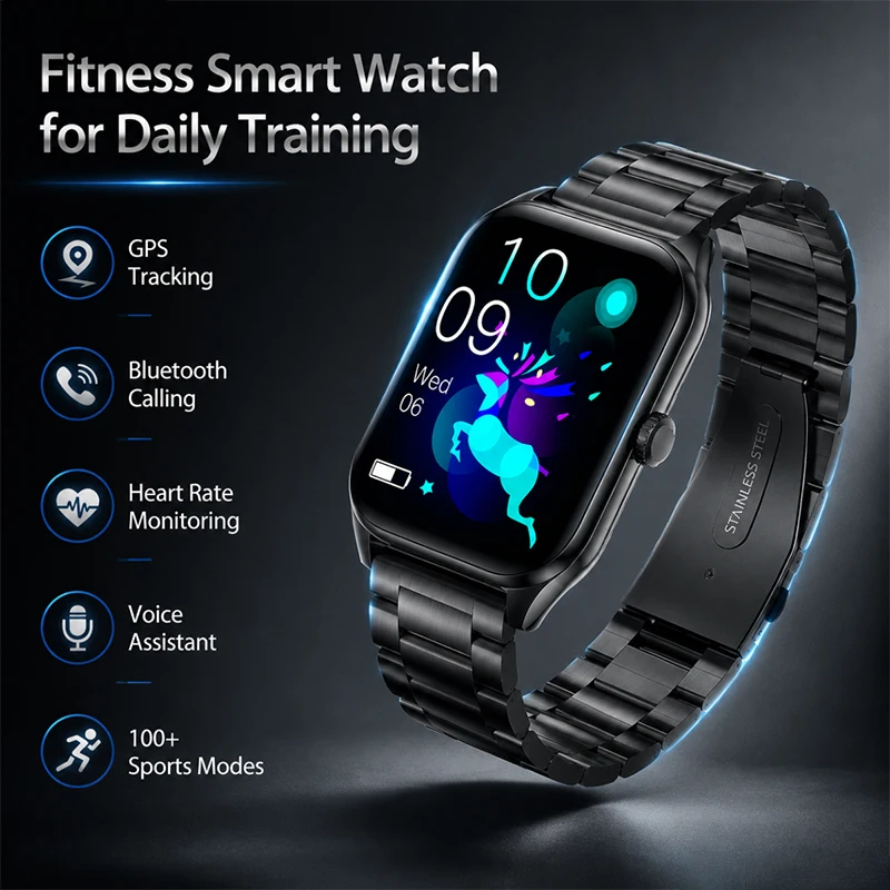 

2026 New 1.955-inch AMOLED Smart Watch Touch Screen 24/7 Heart Rate Sleep Monitoring IP67 Waterproof Bluetooth Call Smartwatch