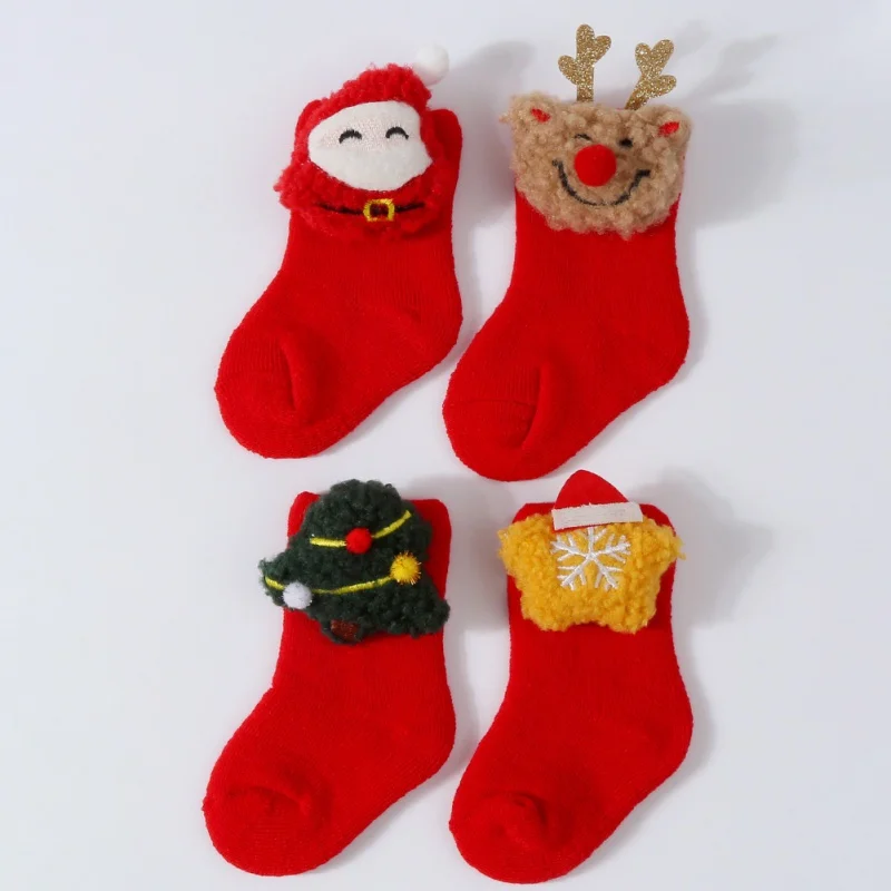 

Men's And Women's Baby Fall And Winter Cotton Socks Cute Cartoon Head Decoration Christmas Models Toddler Socks