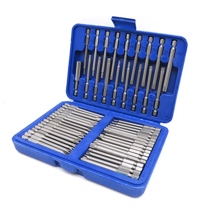 50pcs Security Screwdriver Bits Set, 75mm Extra Long Reach, Torx Star & Hex Bits