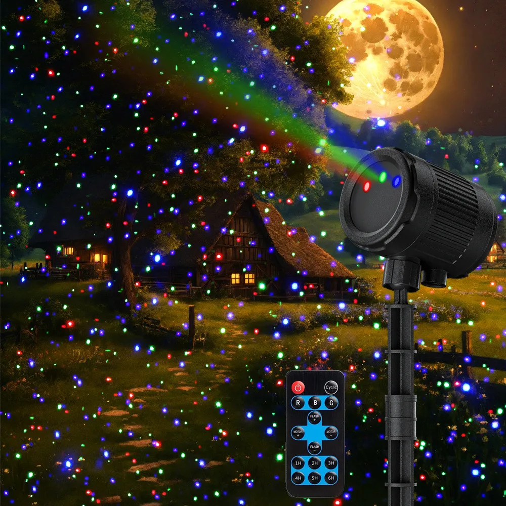 

Moving Static Red Green Blue Dots Star Christmas Laser Shower Projector Outdoor Garden Waterproof Holiday Xmas Tree Light