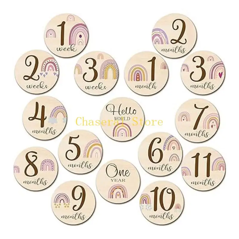 E7CE Baby Growth Markers Wooden Cards Featureg Animal for Monthly Photos Taking and