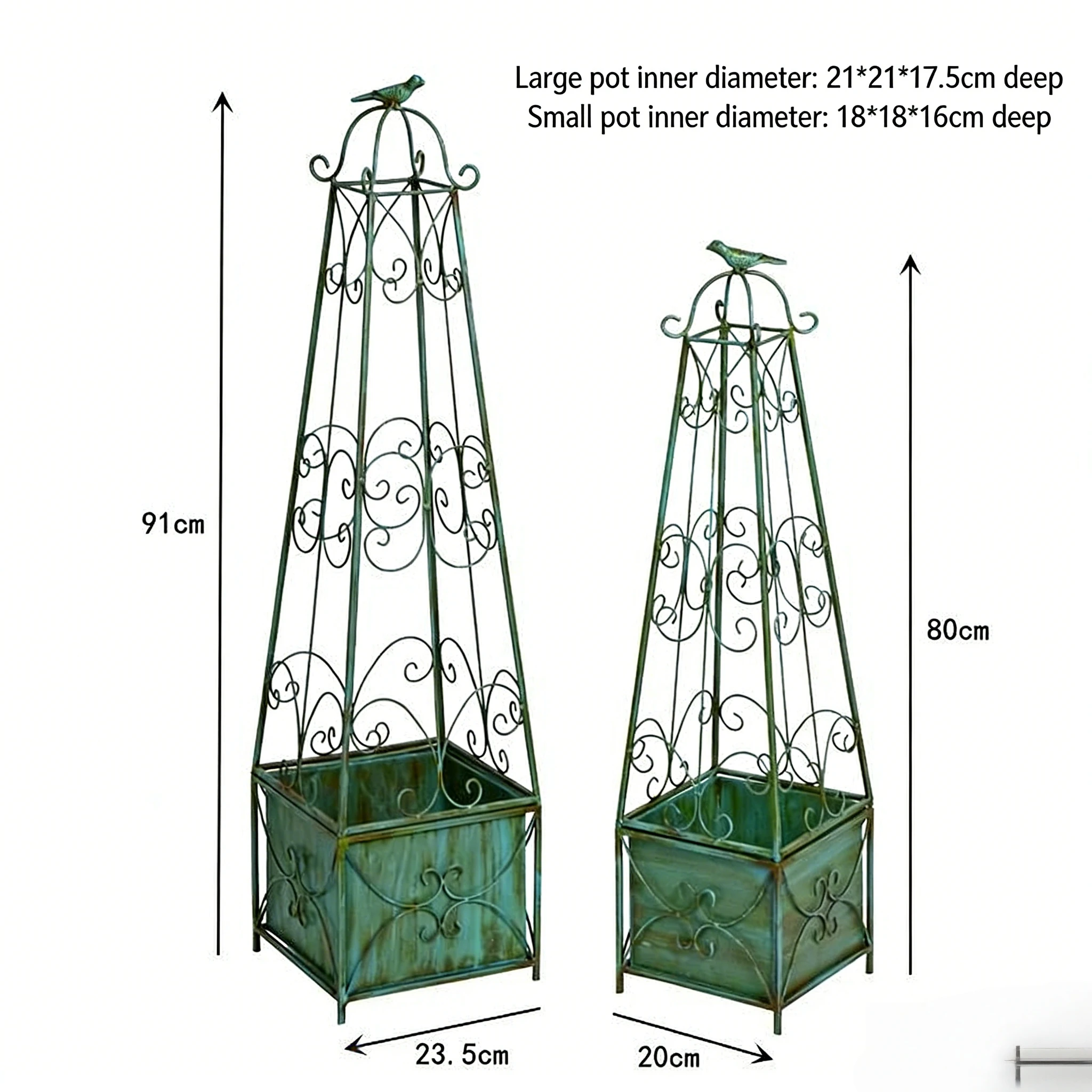 Wrought Iron Climbing Trellis for Balcony Garden, Creative Square Design with Flower Box, Clematis Climbing Frame, Rose Climbing Support, Elevated Version