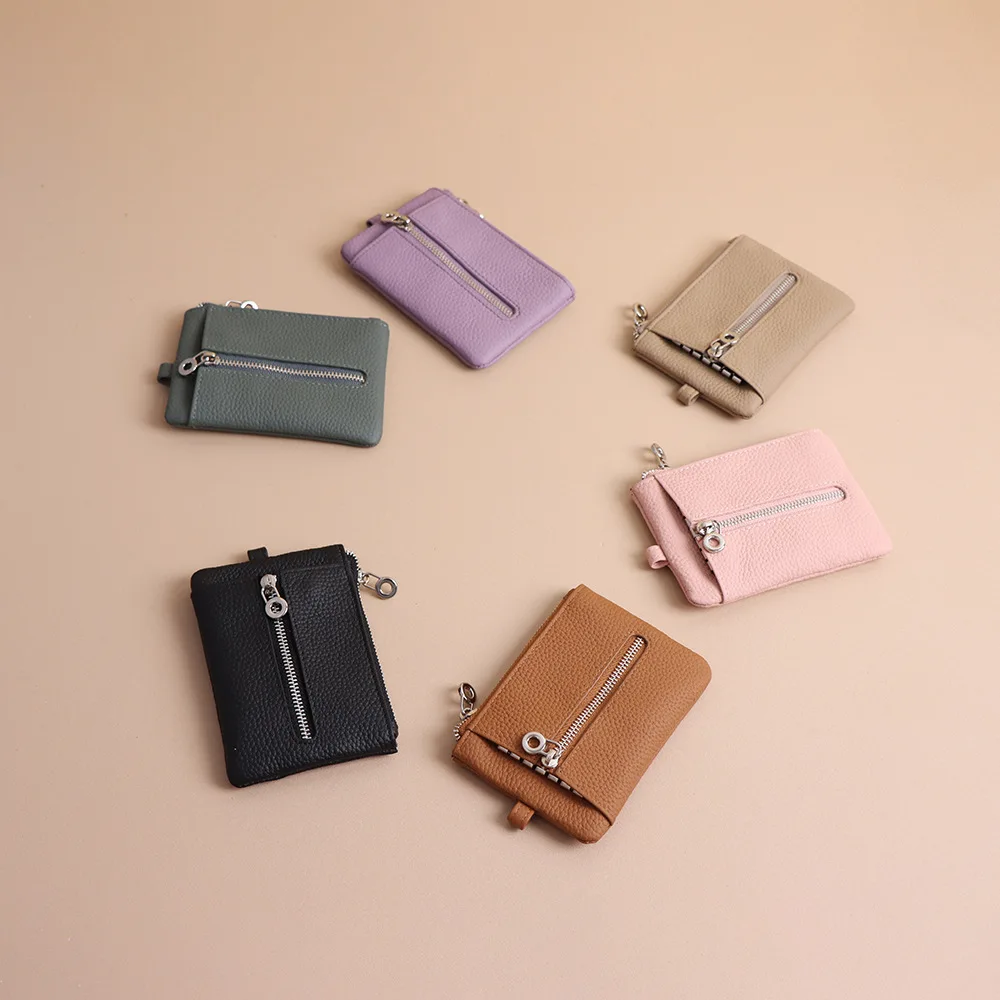 Luxury Brand Cowhide Wristlet Keychain Wallet Minimalist Key Ring Bracelet Genuine Leather Coin Purses for Women with Key Holder