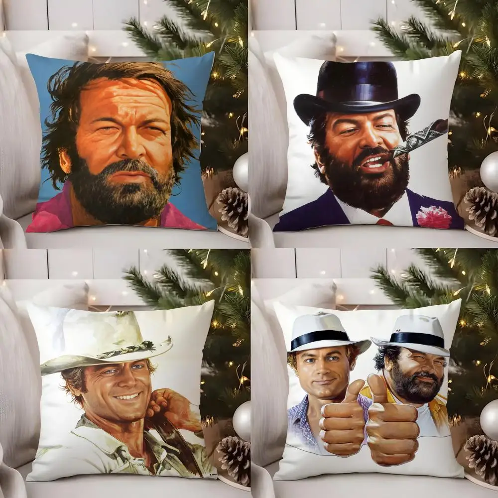 T-terence Hill Bud Spencer Cushion Cover Square Short Plush Pillow Case Living Room Sofa Home Decor Funda 40X40