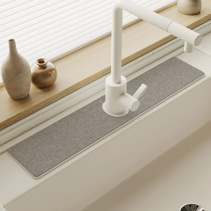 VIKAMA Terrazzo Spotted Faucet Absorbent Pad, Quick Drying Sink Protection Pad, Bathroom Home Decoration