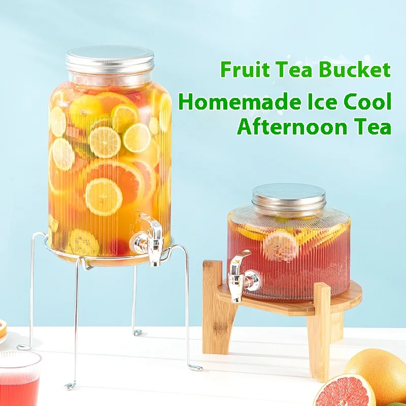 

Glass Cold Water Pot With Tap Fruit Tea Barrel Refridgerator Juice Barrel Wine Brewing Container Home Kitchen Dining Bar