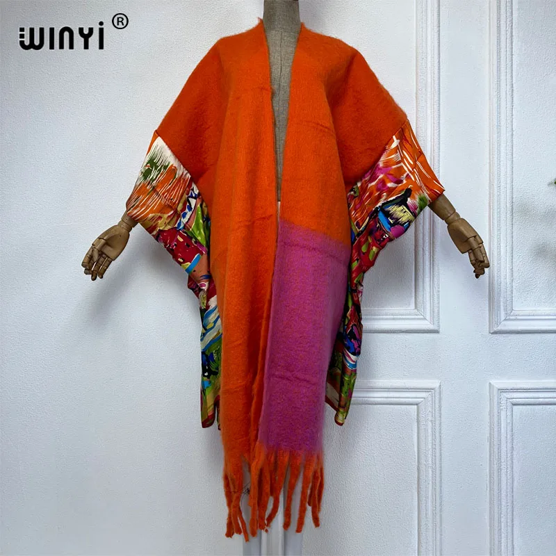 WINYI Winter kuwait fashion cloak Women High Quality poncho tassels Luxury Loose OverCoat Thick Warm Female maxi jacket coats