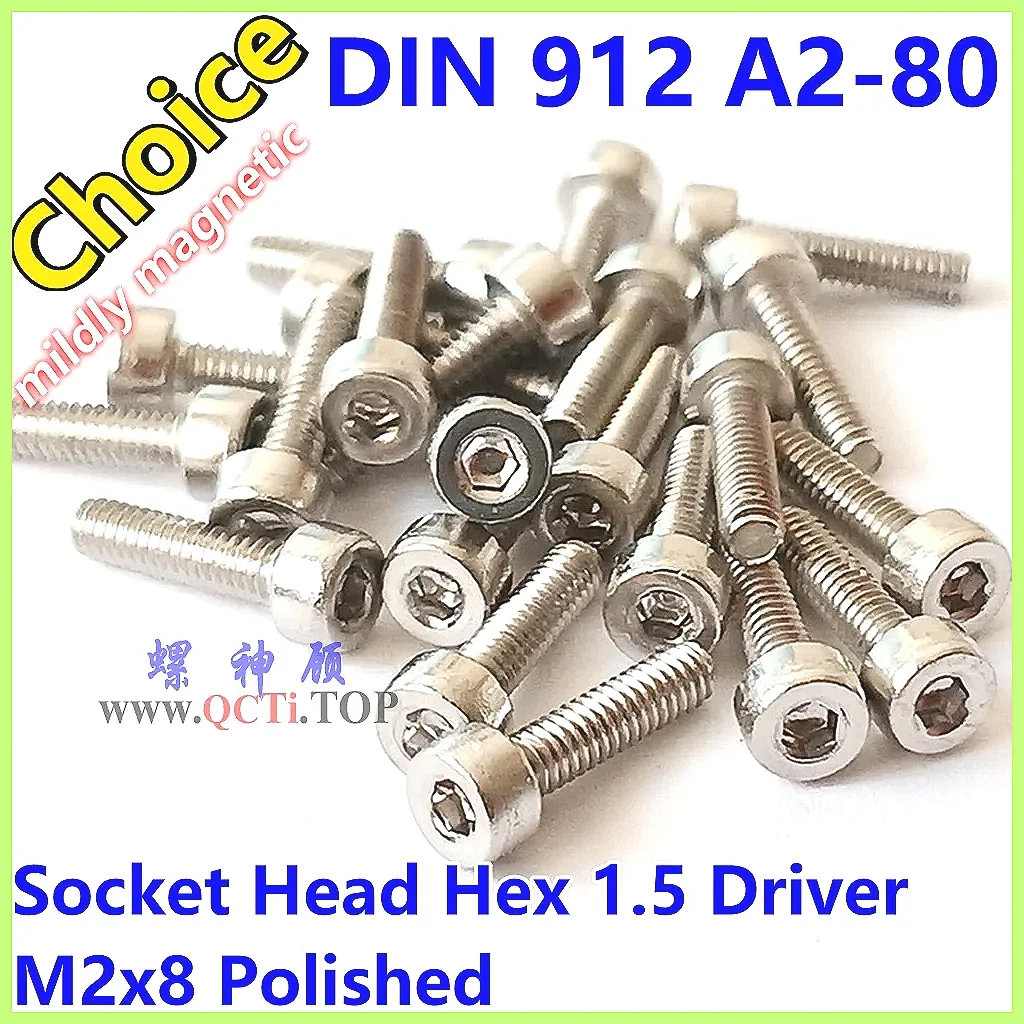 100pcs DIN912 M2 Socket Head Cap Screws A2-80 Stainless Steel Assortment Kit M2x3 to M2x25 Metric Allen Hex Bolt