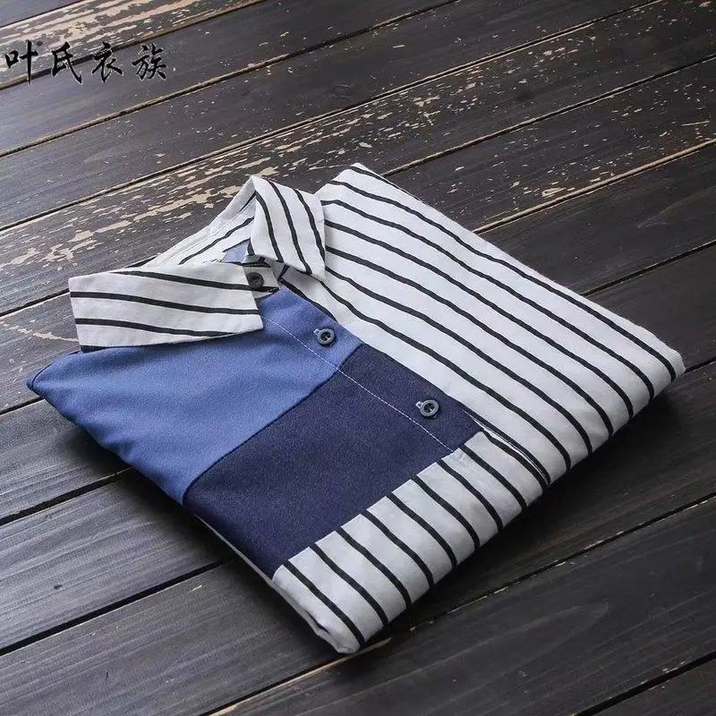 Women Long Shirts Blouse Vintage Stripe Cotton Shirts Female Clothes Pullovers Sweatshirts Oversized Long Sleeve Ladies Tops