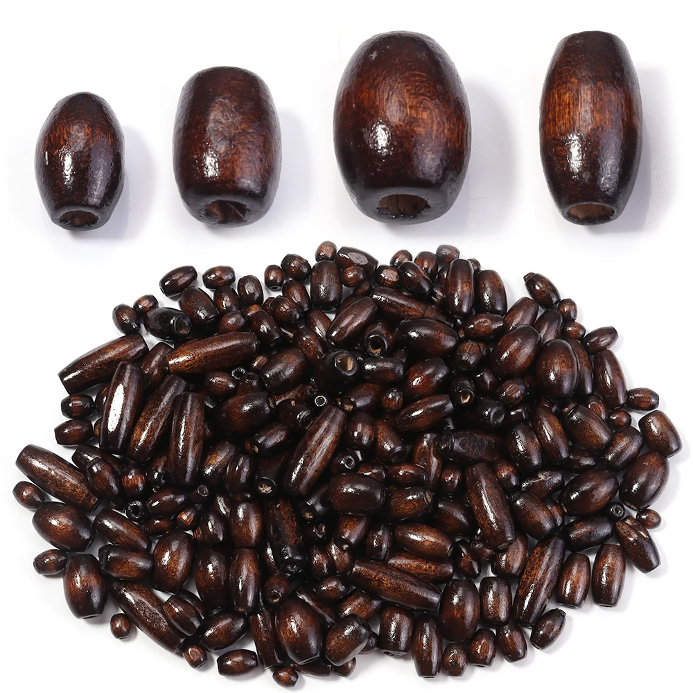 100-500pcs/lot Oval Natural Wooden Beads Dark Brown Baseball Shape Loose Spacer Wood Beads For DIY Handmade Bracelet Necklace