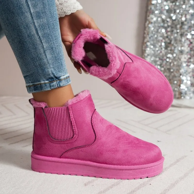 Botas de neve planas e plataforma, curtas, de pelúcia, quentes, casuais, inverno, moda, novo, 2022