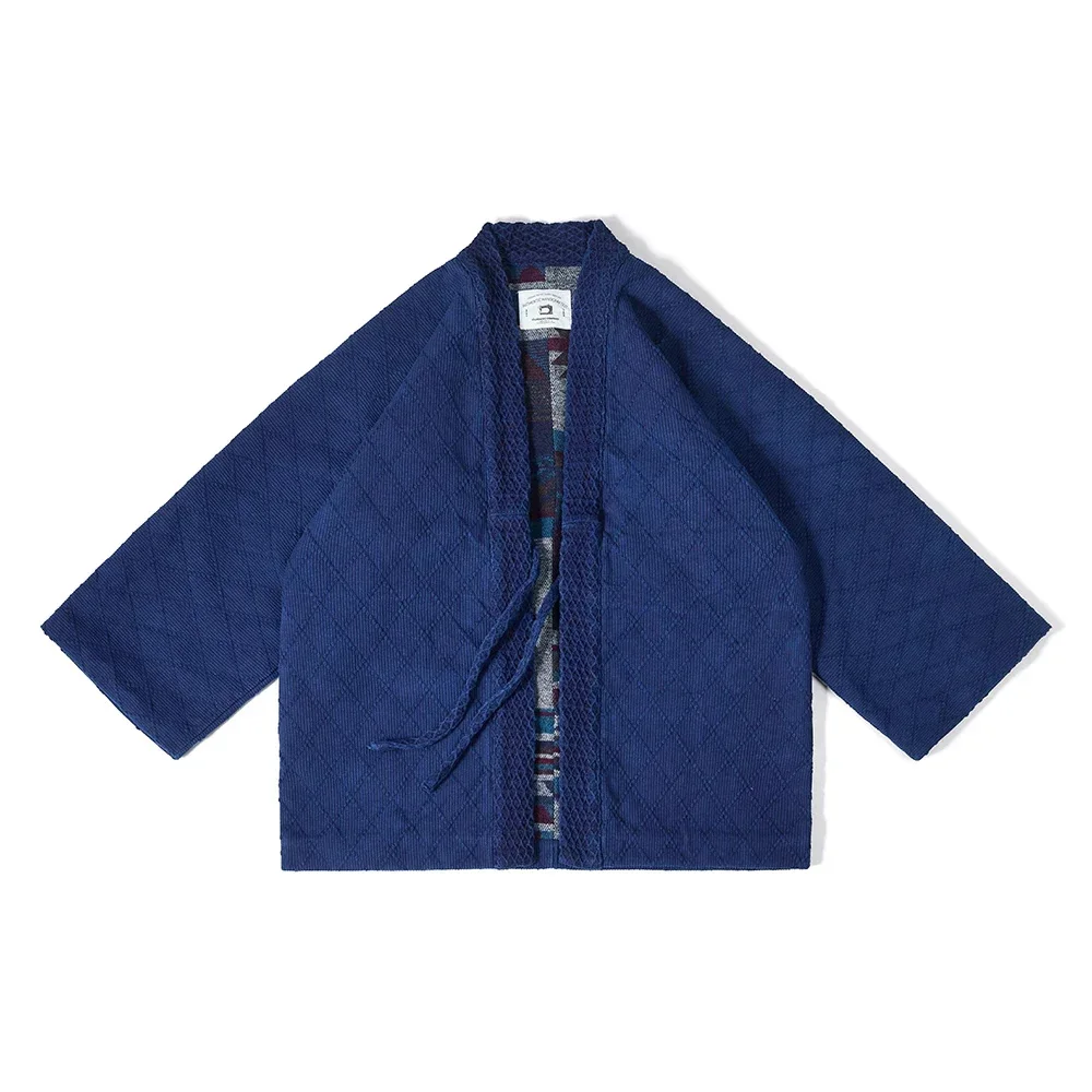 

Винтажная тканевая куртка-кимоно цвета индиго, мужская осенне-зимняя новая синяя куртка с рукавами реглан, Daoist Robe, повседневный кардиган, пальто