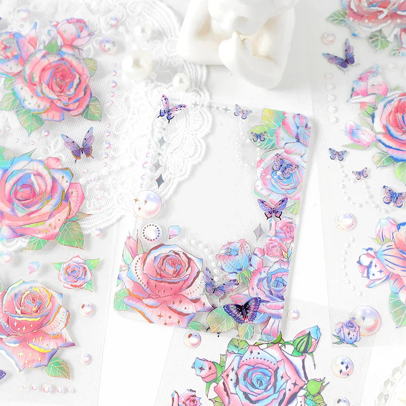 3 قطع كبيرة الحجم على شكل زهرة طويلة - ملصقات شريطية، أنماط الورد والفاوانيا الرائعة، مثالية لتزيين المجلات وسجلات القصاصات