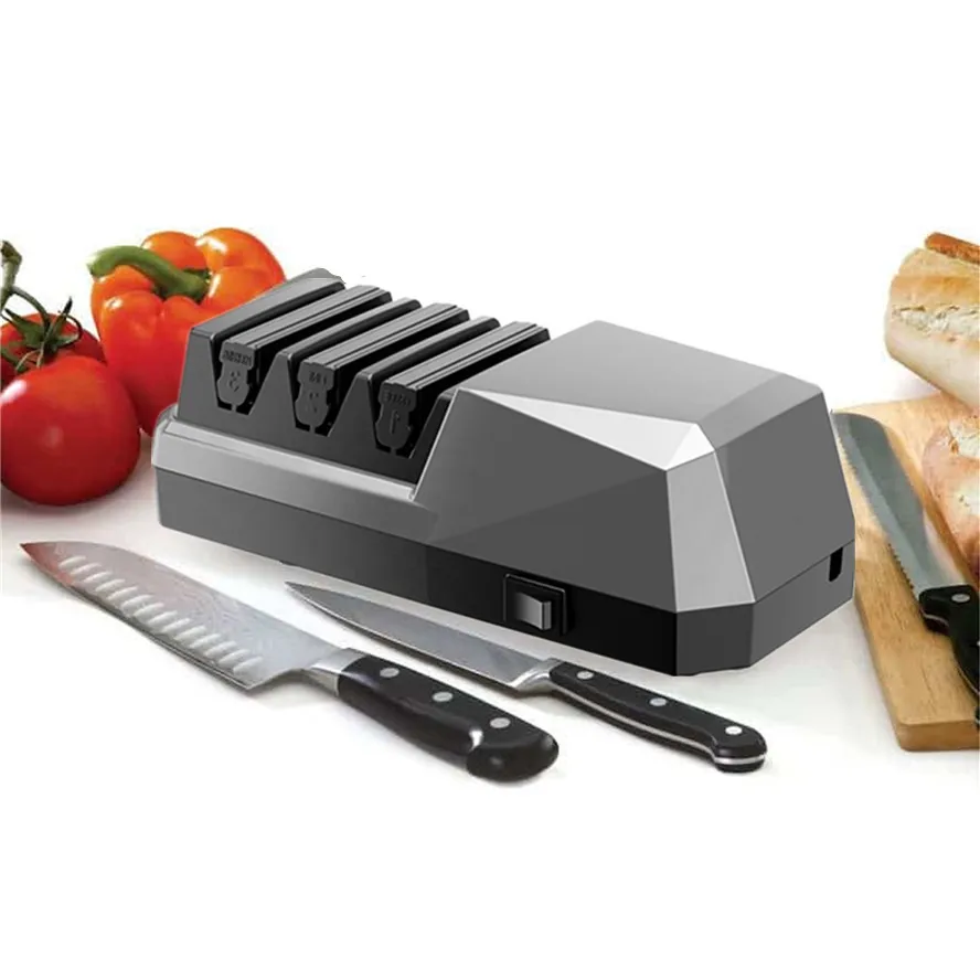 

NEW 3-Stage Electric Knife Sharpener – Coarse/Medium/Fine/Ceramic, Diamond Wheel for Kitchen/Chef/Hunting