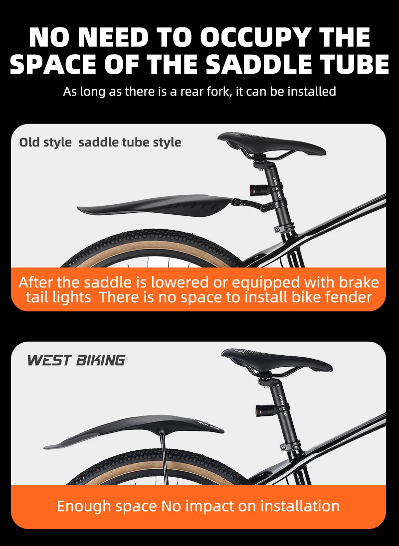 WEST BIKING Schnellspann-Fahrrad-Schutzblech-Set 8cm Verbreitert Höhenverstellbar Doppelhalterung Für 26 27,5 29 Zoll MTB Schutzblech – Detail 4