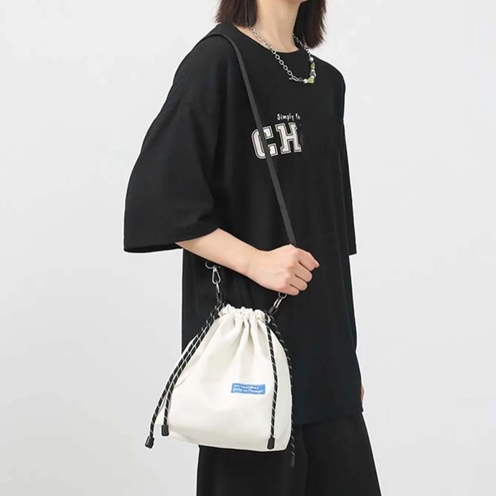 Nylon Drawstring Bucket Bag Storage Adjustable Korean Style Shoulder Bag Black/White/Yellow All-match Men Crossbody Bag