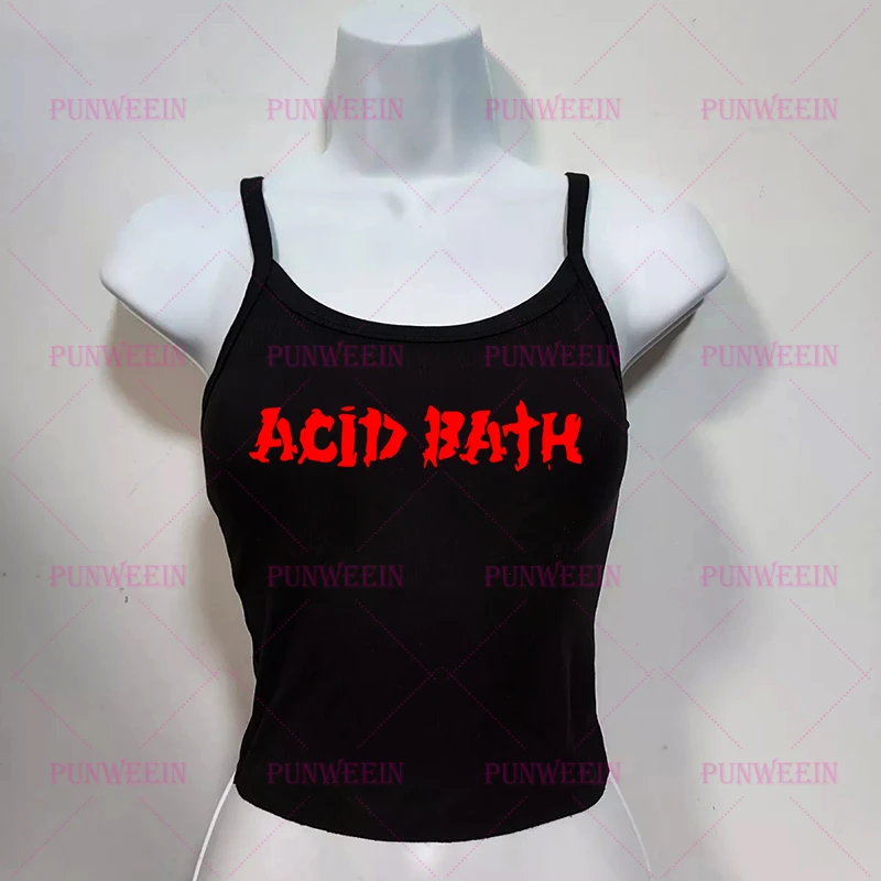 Acid Bath Vintage Y2k 90s sweetheart Harajuku Tank Top Gothic Graphic Black Rock hiphop Sleeveless Streetwear Punk club slim top