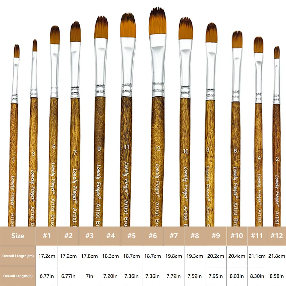Artist Filbert Paint Brushes Set 12pcs, Soft Anti-Shedding Nylon Hair Wood Handle for Acrylic Oil Watercolor Gouache Paint