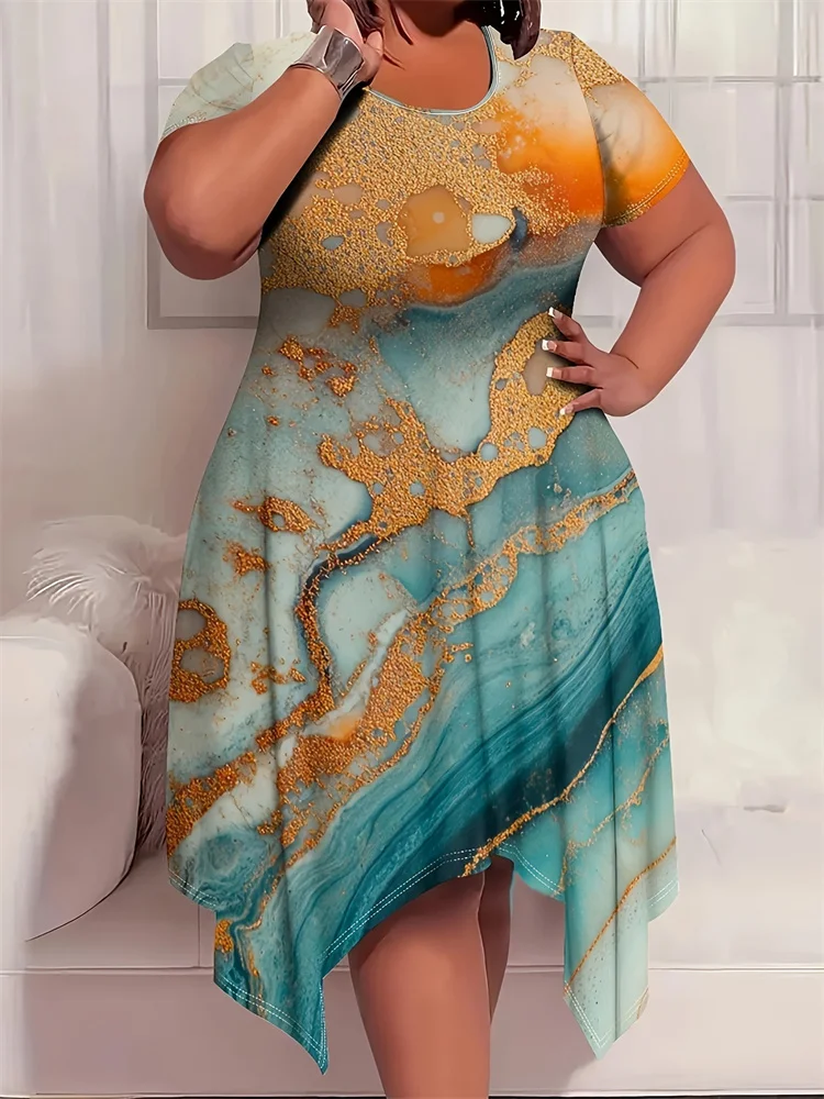 Wmstar PLUS ขนาดผู้หญิง Tie Dye แขนสั้นหลวมยืด Elegant ฤดูร้อน Holiday Maxi ชุดขายส่ง Dropshipping 2025