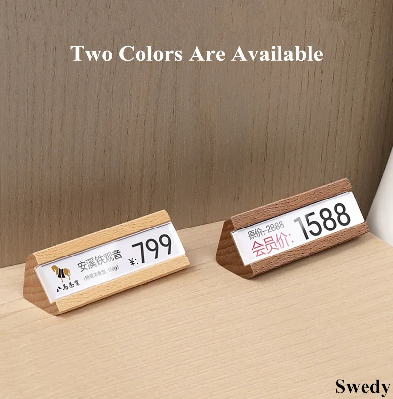 Small Wood Base Number Price Cube Holder Tags Acrylic Price Label Card Sign Holder Display Stand