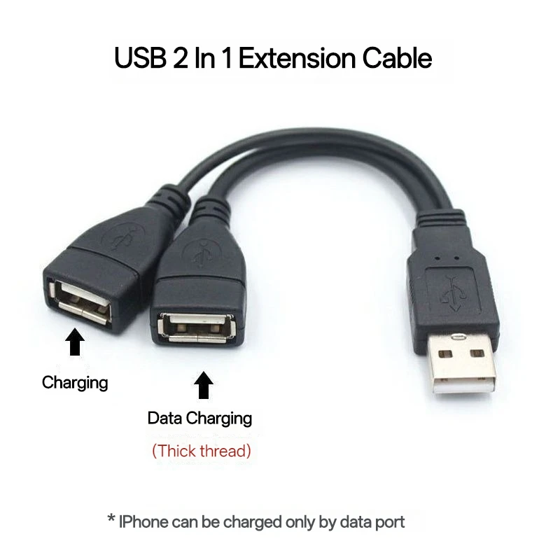 NNBILI High Quality USB 2.0 Cable USB Double Splitter Adapter Cable One To Two Female To USB 2 Male Power Extension Cable