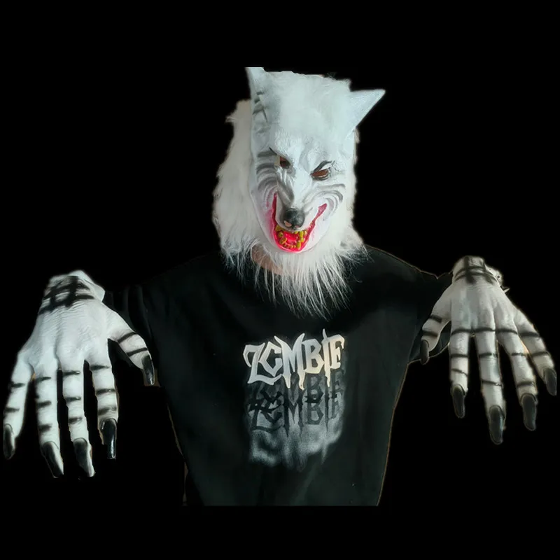 Halloween Mask Horror Animal Mask Demon Wolf Big Bad Mask Hood Adult Werewolf Wolf Head Props for Women and Men