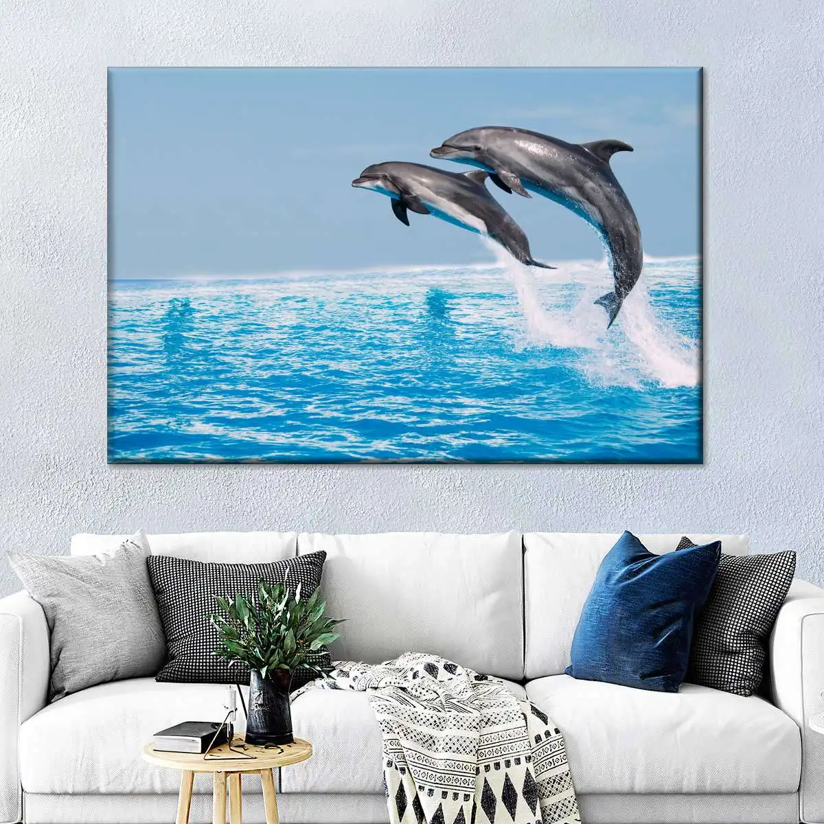 1pc, Two Leaping Dolphins Ocean Wall Art, Marine Wildlife Poster, Unframed Canvas Print for Bedroom Home Decor