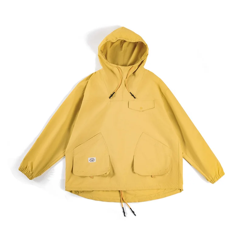 Maden Yellow Windproof Hooded Sweatshirt for Women Outdoor Sports Hiking Loose Multi-Pocket Jacket Comfortable and Breathable