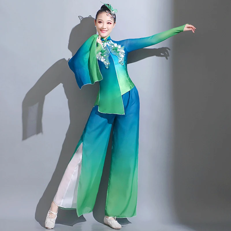 Classical dance performance costume, female fan dance set, Chinese style yangko dance costume