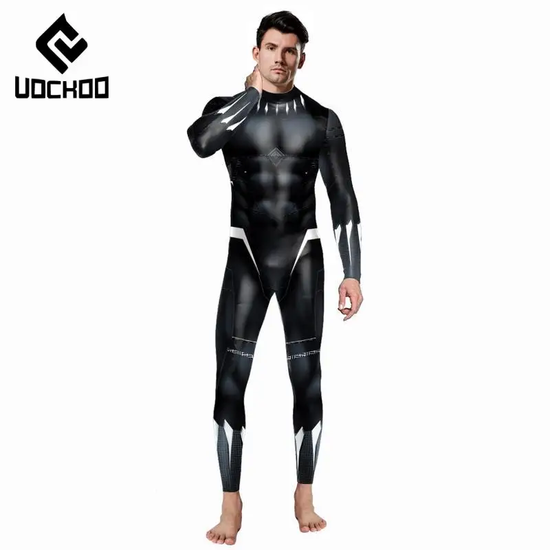 Superhero Cosplay Costume Adult Jumpsuit Panther Printing Bodysuits Carnival Party Outfit Black Zentai Novelty Men Clothes
