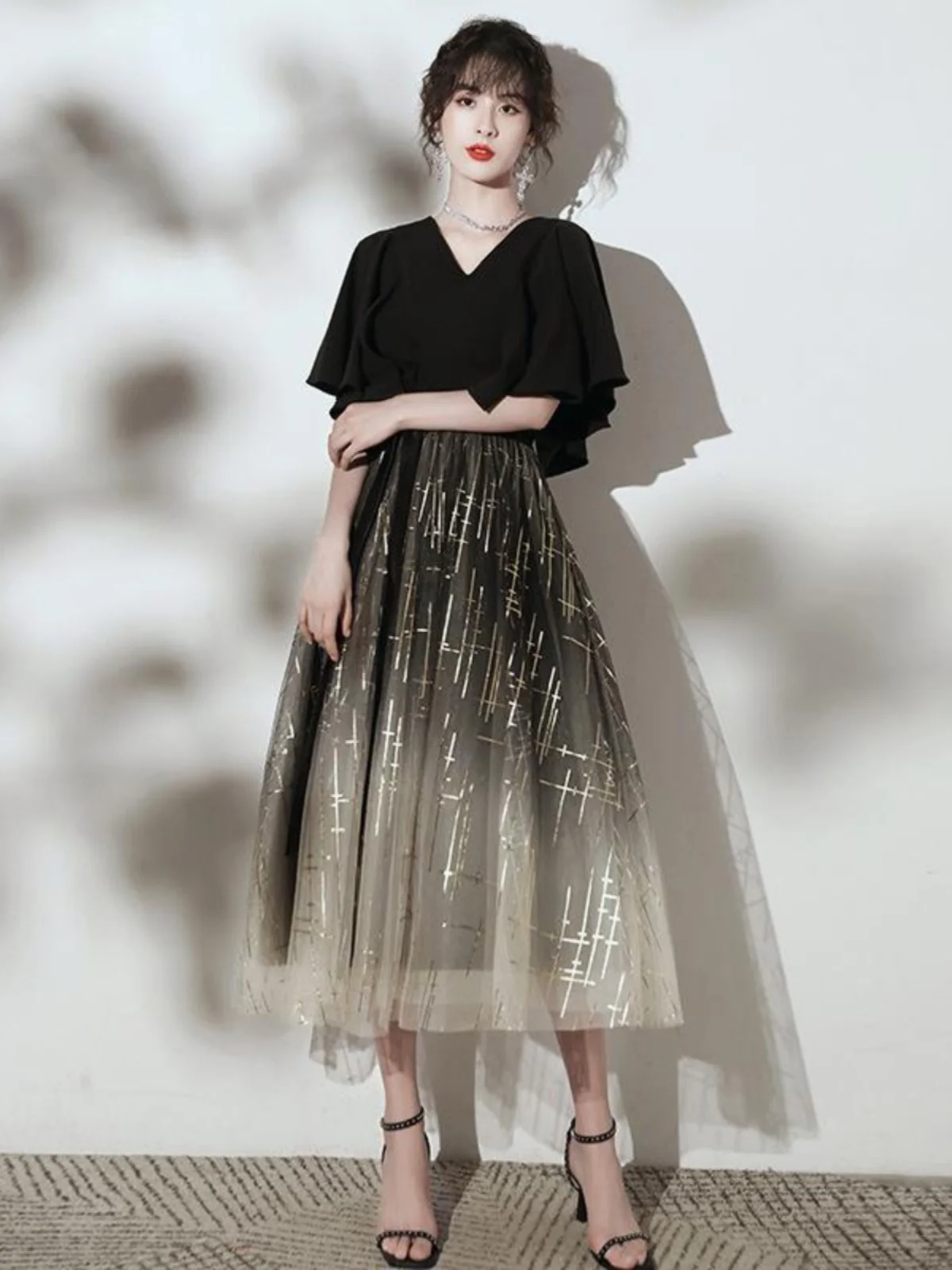 

Элегантное женское вечернее платье средней длины Ele Bla 2024, новинка, корейский стиль, с пайетками, в пол, из полиэстера