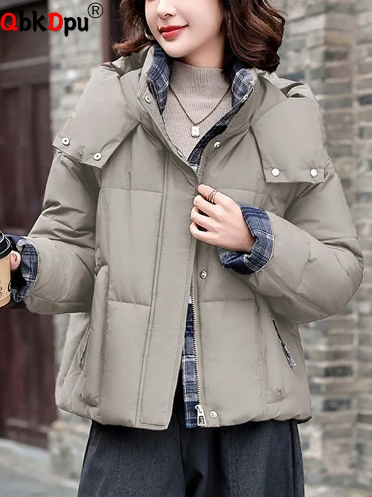 Inverno quente engrossar outerwears feminino casual solto com capuz zíper design jaquetas topos coreano manga longa para baixo algodão chaquetas novo