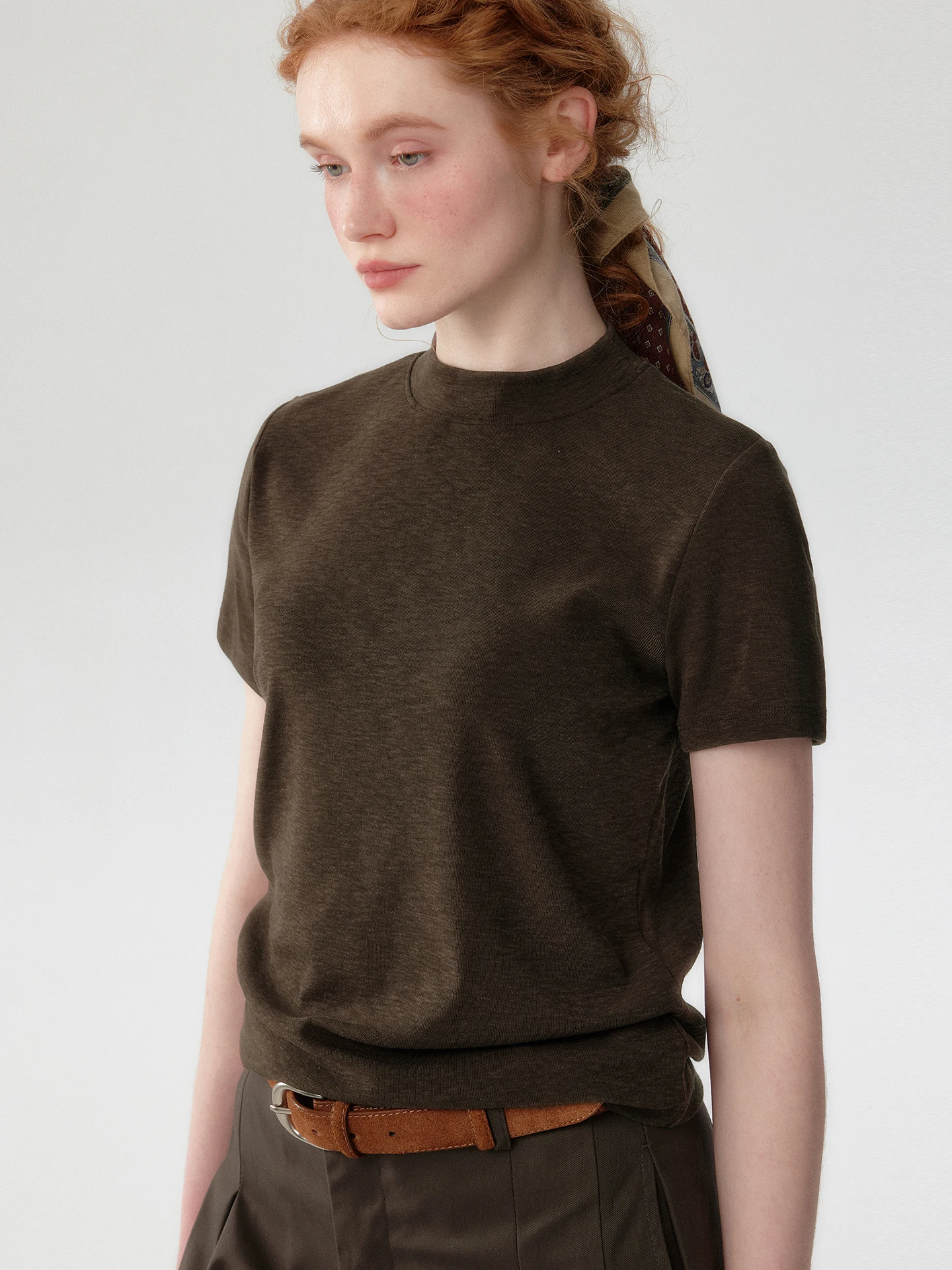  plus Women's round Neck Elastic T-Shirt Summer Breathable Short Sleeve Smooth Draping Ume Brightening Top