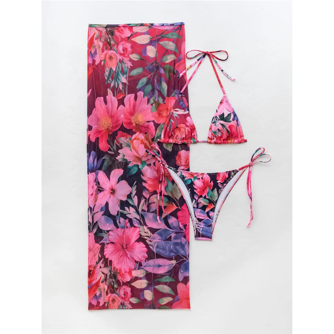 XS - L, mit Rock, Blumenmuster, Bikini, Damen-Badeanzug, dreiteiliges Bikini-Set, Damen-Bademode, Badebekleidung, Badeanzug, Modell V6788. – Detail 24