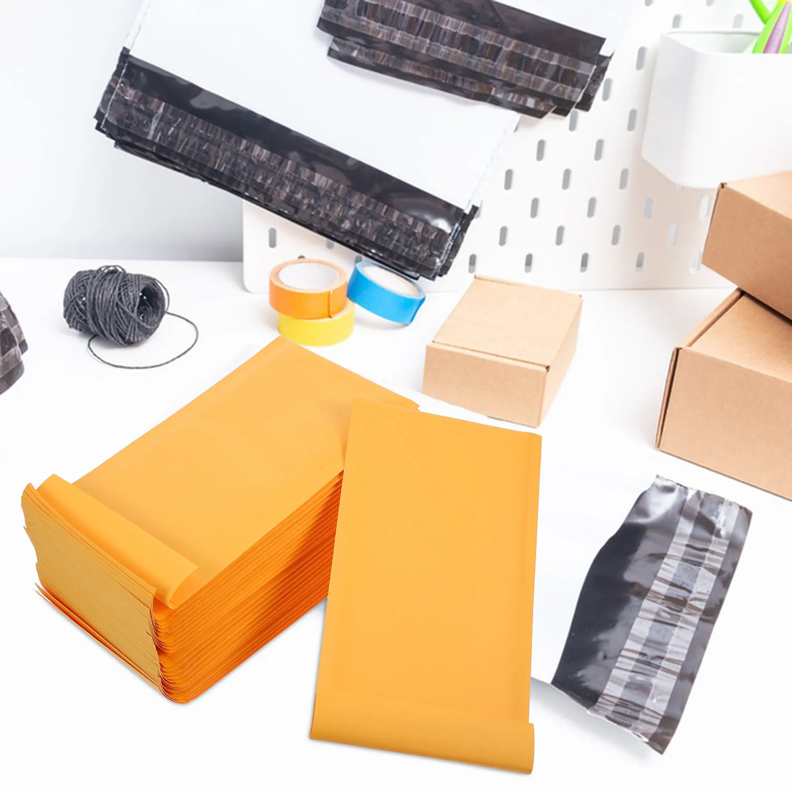 

25Pcs Yellow Craft Paper Bubble Mailers Shock Absorbing Self Seal Cushioned Envelopes for Trading Cards Invoices Fashion