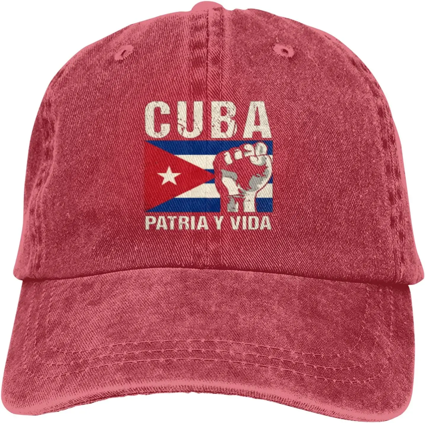 Cuba Flag Patria Y Vida - Free Cuba Cap Adult Adjustable Mountaineering Classic Washed Casquette Denim Cap Hat for Outdoor