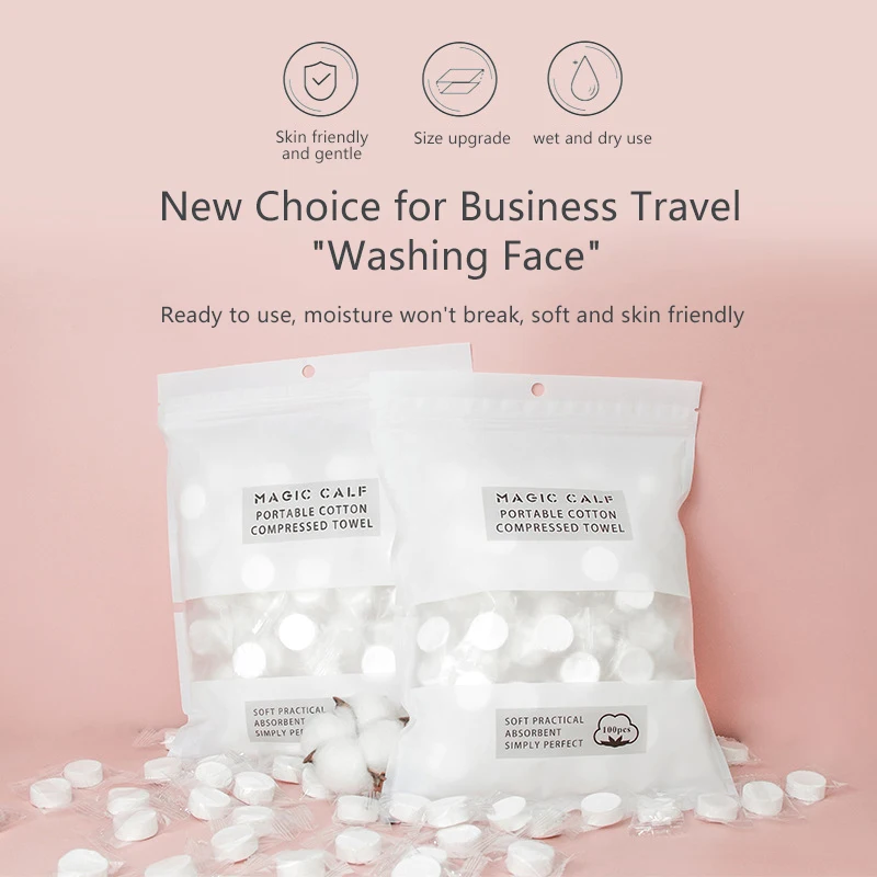Disposable Compressed Face Towels (100 Tablets) - Portable Textured Cotton Wipes, Expands with Water for Travel & Home Use
