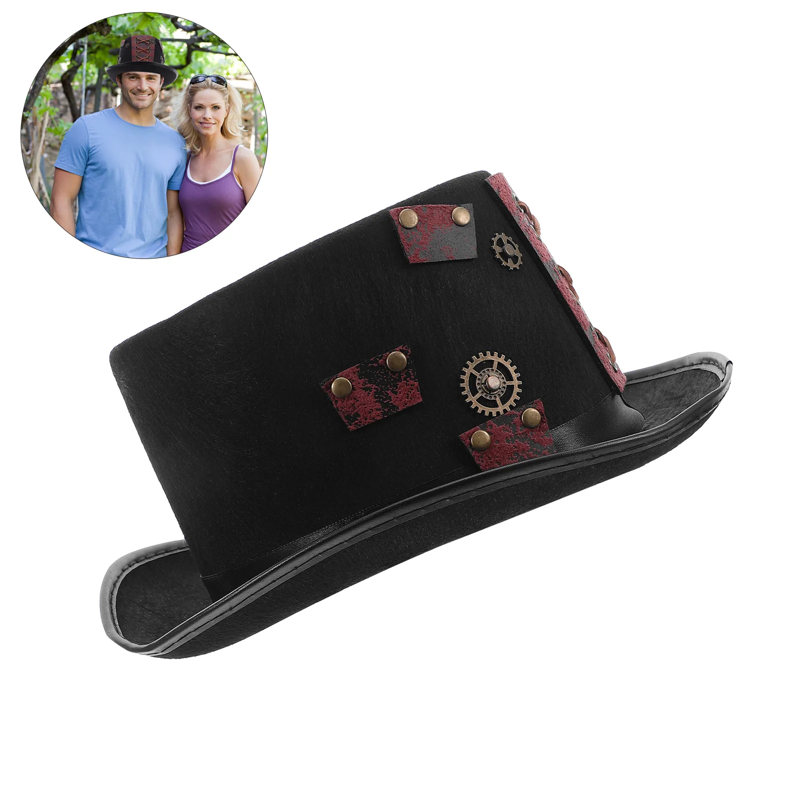 

Vintage Goth Steampunk Hat Red String Gear Adults Cosplay Party Supplies Punk Hat Gothic Costume Accessory Vintage Cap
