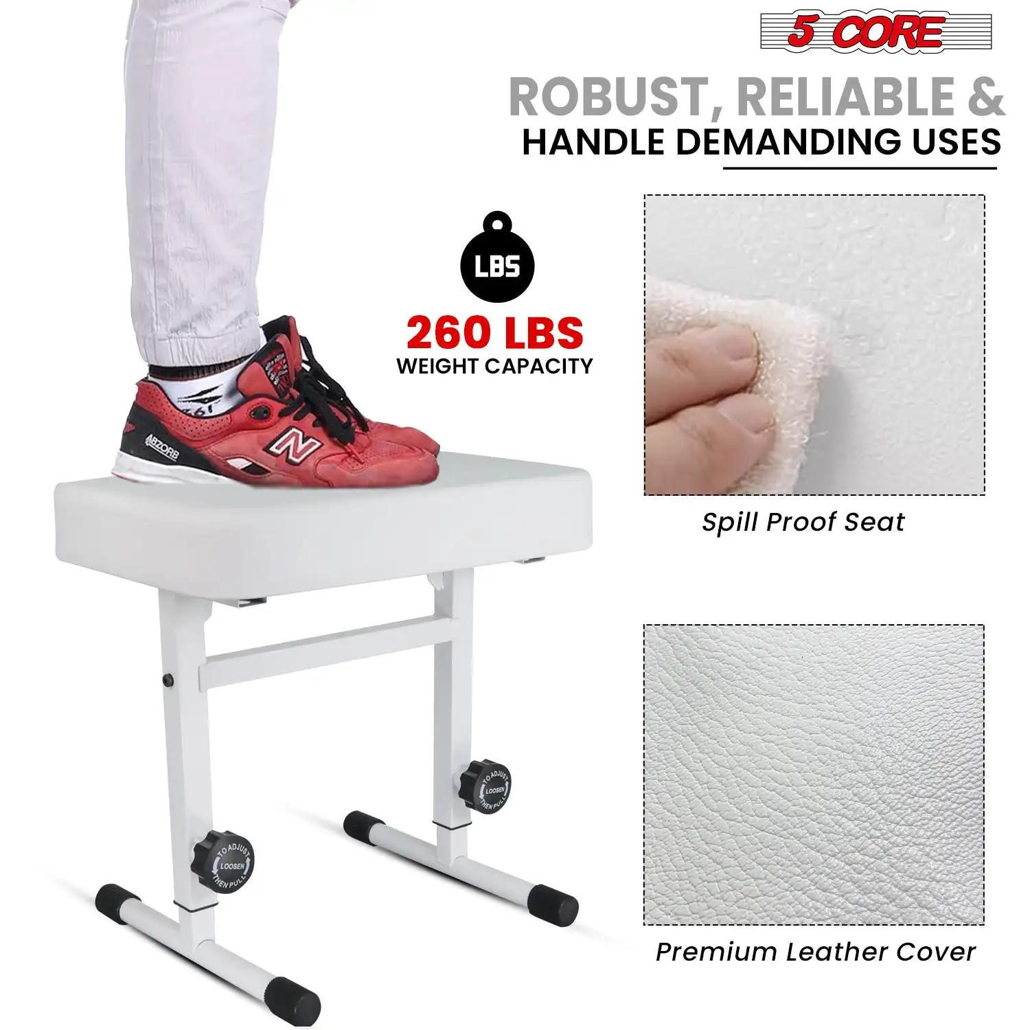 5 الأساسية لوحة المفاتيح مقعد البيانو البراز سميكة مبطن مقعد ارتفاع قابل للتعديل لوحة المفاتيح كرسي KBB H-ADJ WH