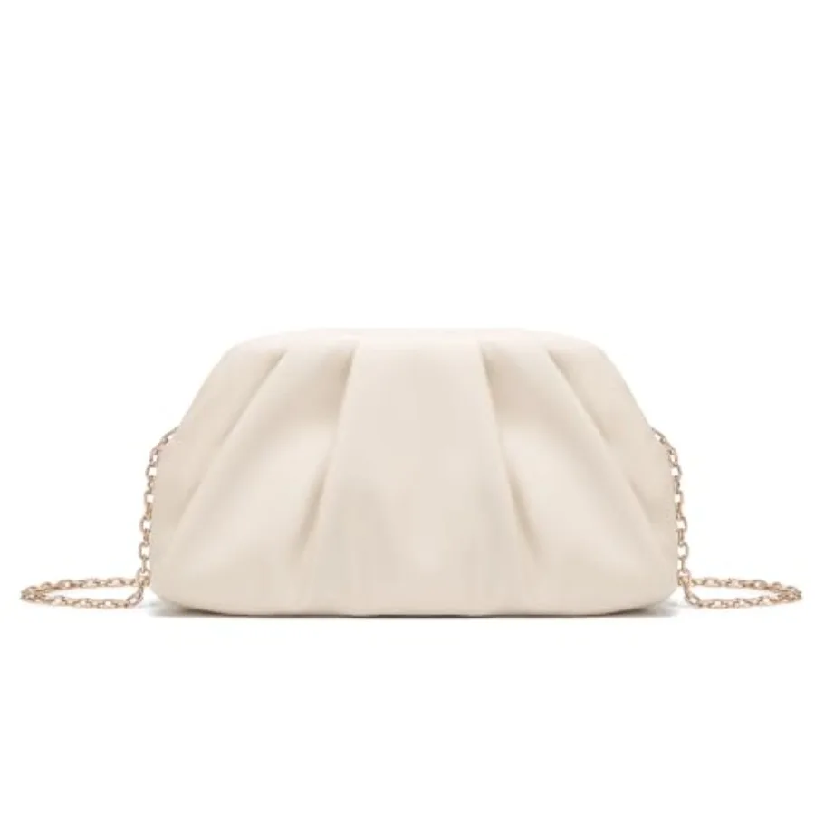 Dreubea Women's Fashion Cloud Shape Evening Bag Charming Fold Leather Clutch Handbag with Chain