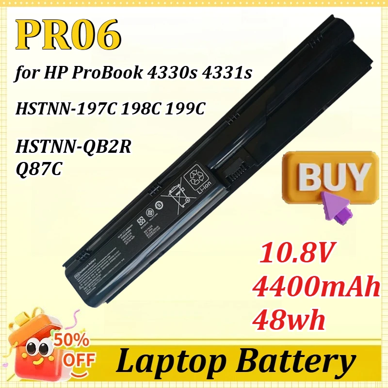 

PR06 10.8V 4400mAh 48Wh Laptop Battery for HP ProBook 4330s 4331s 4430s 4431s 4435s 4436s 4440s 4441s 4446s 4530s HSTNN-197C-3/4