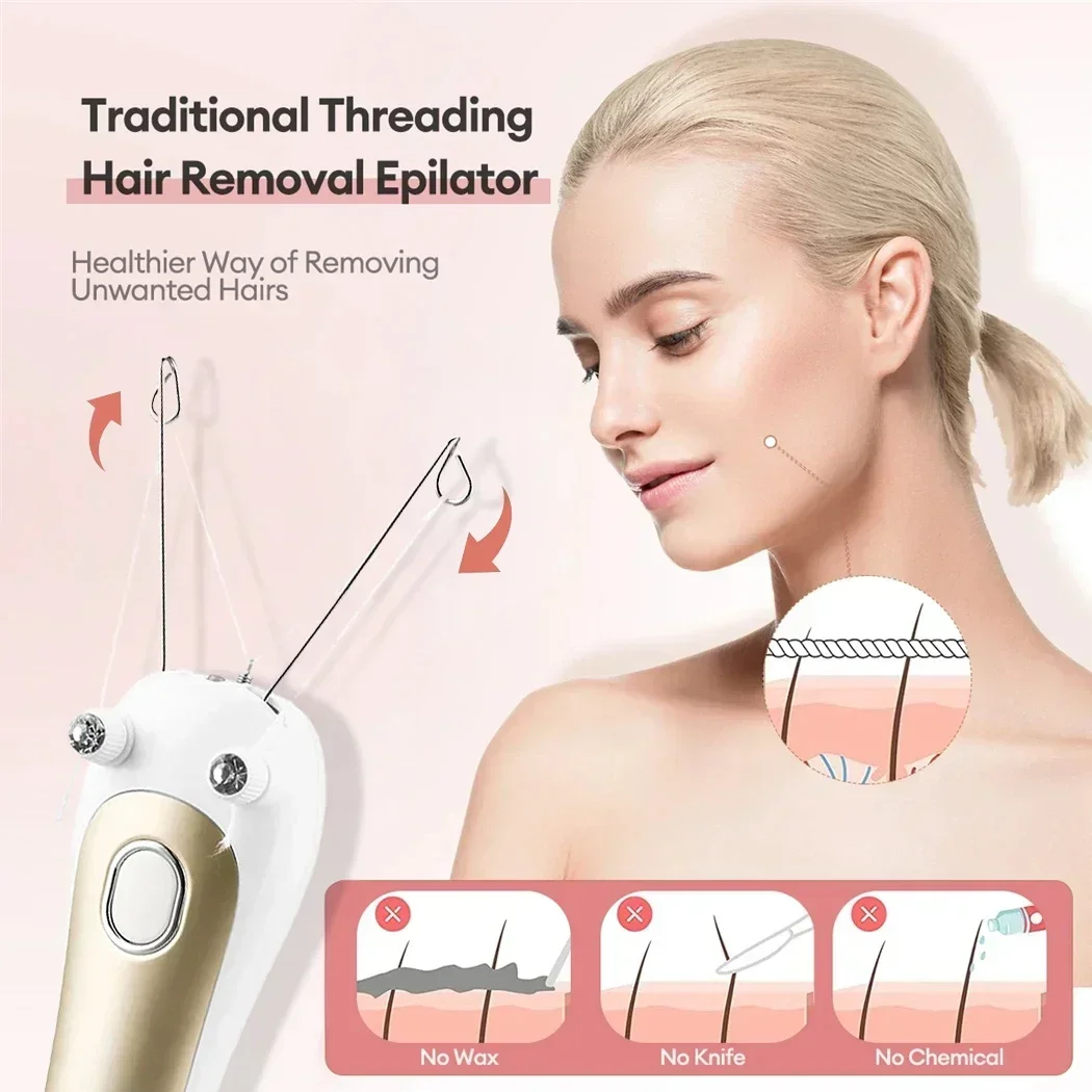 Electric Hair Epilator Facial Hair Removal Defeatherer Epilator Body Arm Cotton Thread Depilator LCD