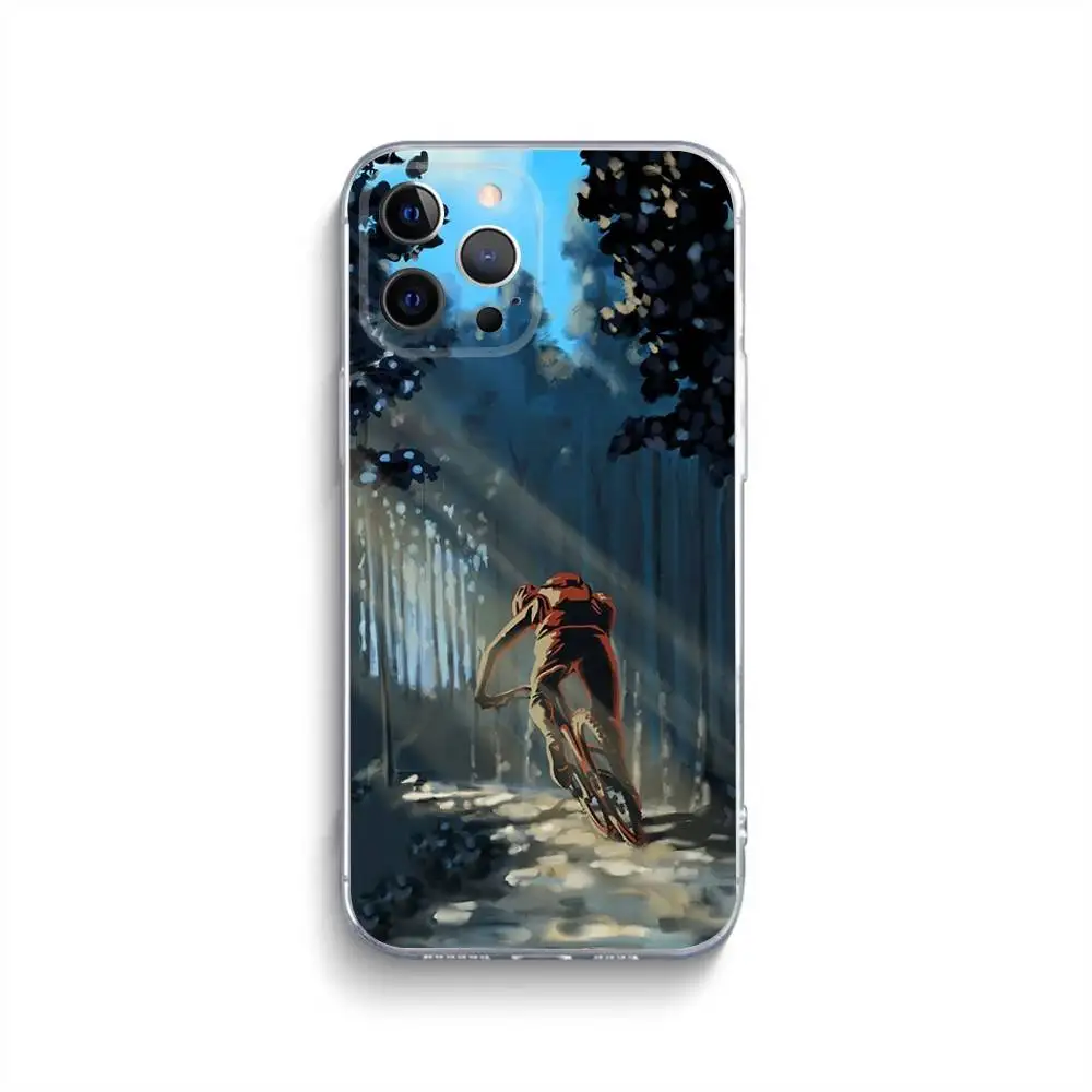 Mountainbike Fahrrad Handyhülle für iPhone 16,15,14,13,12,11,Pro,Max,Xs,Xr,X,7,8,Plus,Mini Silikon Clear Cover