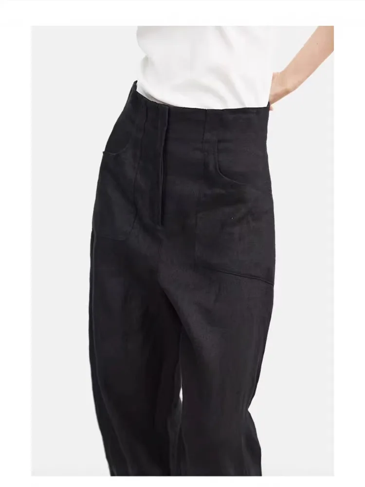 Dave&di 2025 Summer New Style: Long Legs Linen Wide Legs Yamamoto Pants Summer Thin Slim High Waist Pants For Women