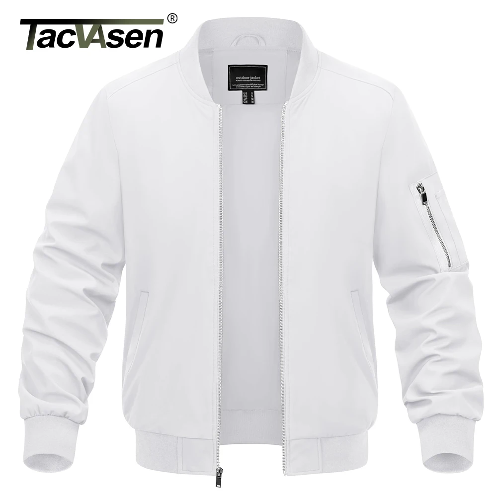 TACVASEN Herren-Uni-Jacke, durchgehender Reißverschluss, lässig, leicht, Windjacke, wasserdicht, für Frühling und Herbst, Wandern, Outdoor, Bomberjacke