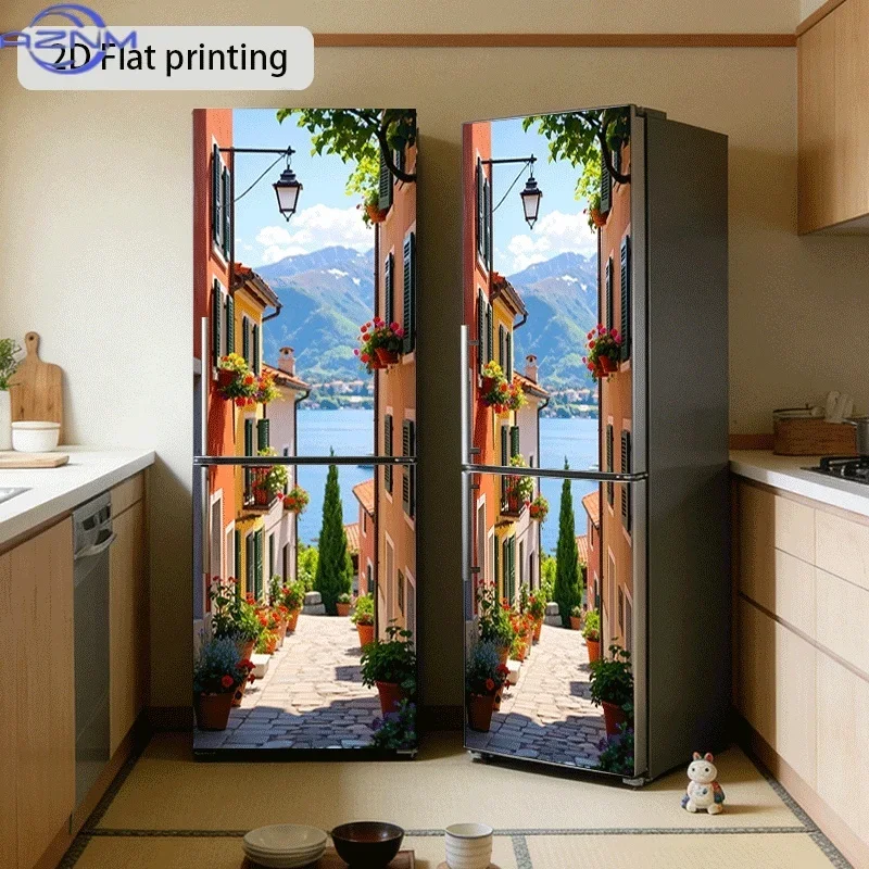 1pc of Refrigerator Sticker with The Theme Design 'Flower Alley Reflecting Lake And Mountain'. Self-Adhesive Wall Decoration W