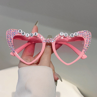 KAMMPT Cute Heart Shaped Sunglasses with Rhinestones 2025 Fashion Bride To Be Decor Shades Trendy Original Handmade Sun Glasses
