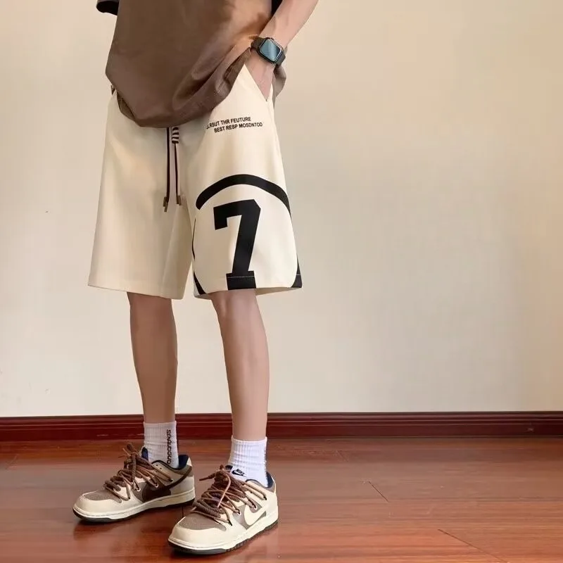 

Korean Style Casual Loose-fit Shorts Minimalist "7" Print Drawstring Sweatpants